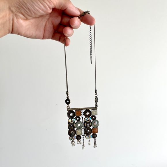 Modernist Style Brass Necklace with Enamel and Rhinestones - Picture 16 of 16